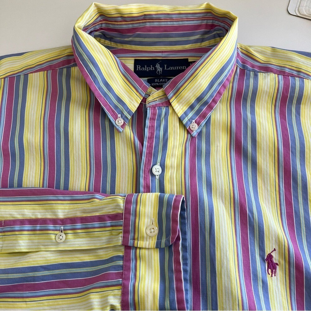Ralph Lauren Men's‎ Blake Pastel Striped Long Sleeve Button Down Shirt XL pink